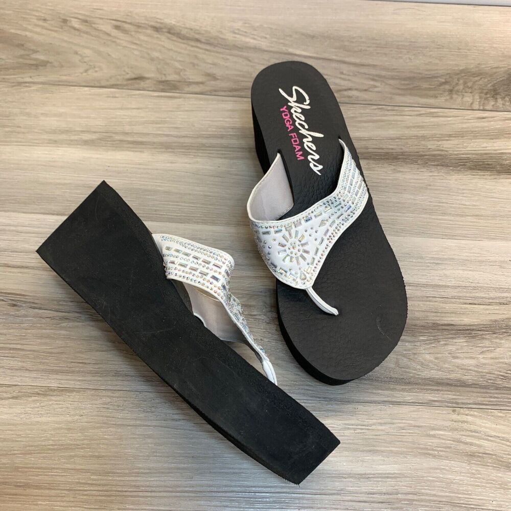 Skechers Vinyasa Glass Star Yoga Foam Rhinestone Flip Flop Thong Size 10 Sandals